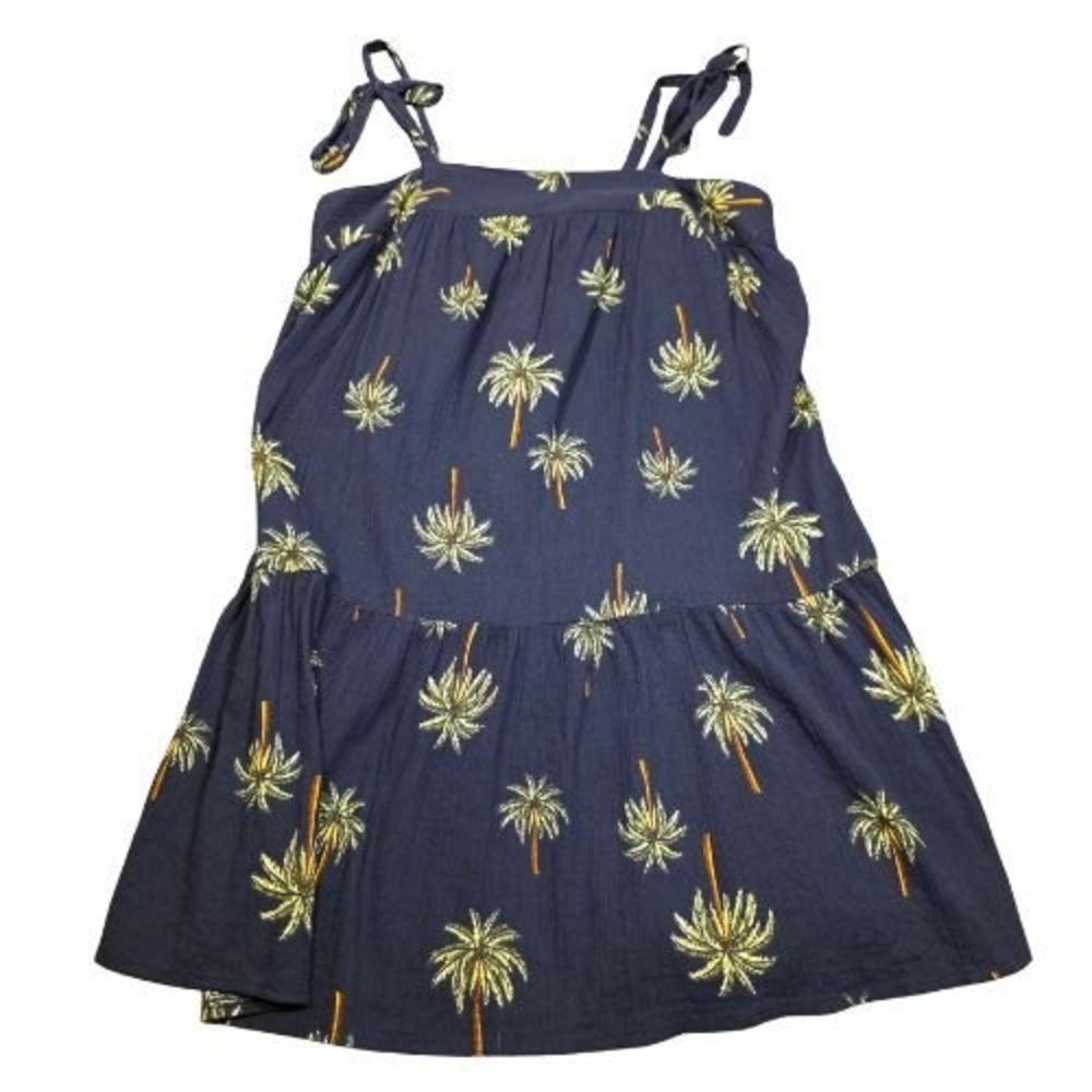 Loft Womens Small Navy Blue Tropical Crepe Tiered Tie Strap Swing Top Coastal